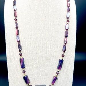 Iridescent Purple Shell And Glass Beads Graduated Necklace